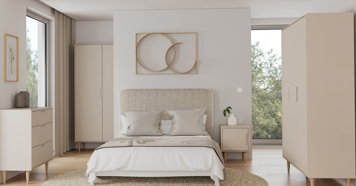 Bedroom shot with the Sherbrooke furniture range in white.
